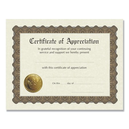 GREAT PAPERS! Ready-to-Use Certificates, 11 x 8.5, Ivory/Brown, Appreciation, PK6 930000